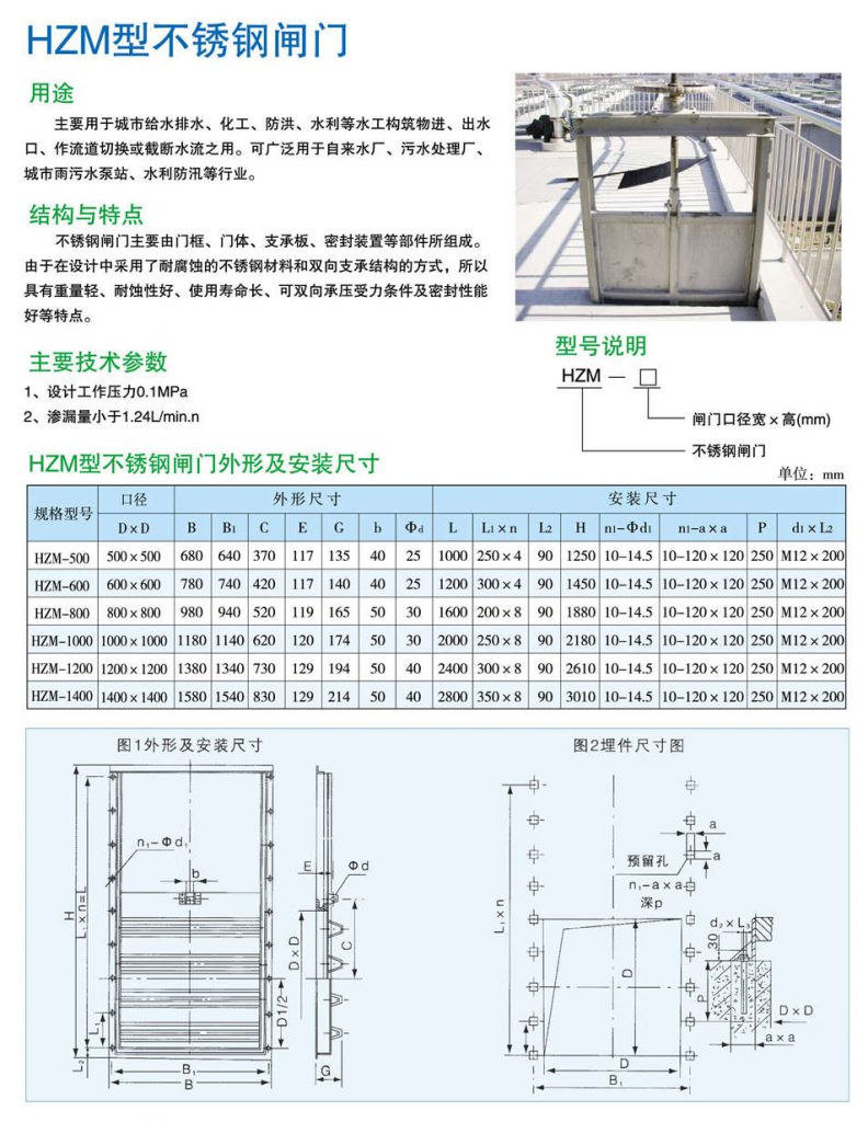 HZM型不锈钢闸门