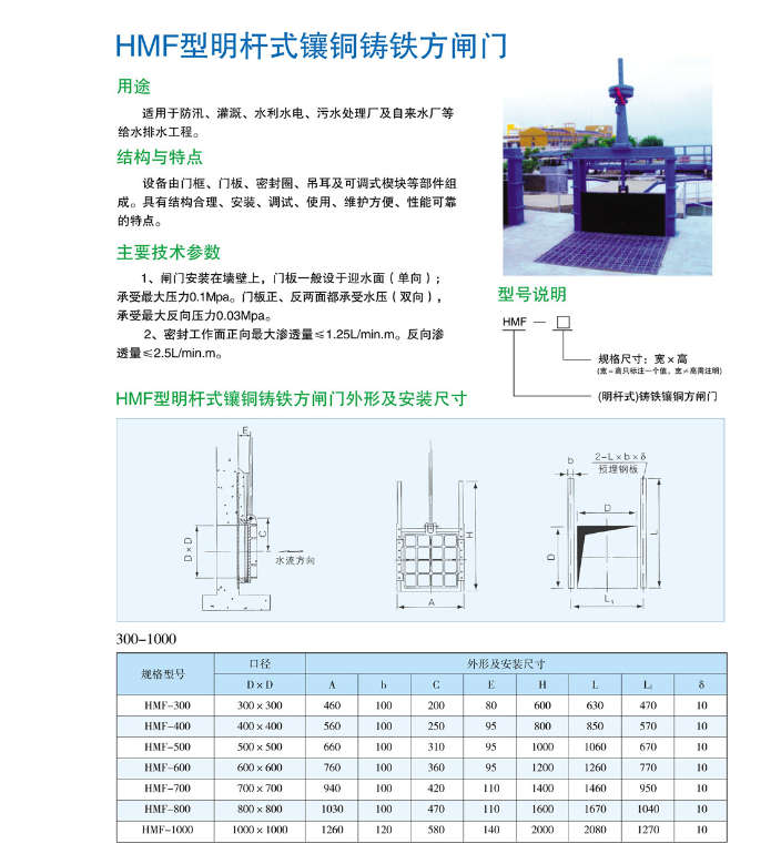 HXF型明轩式镶铜铸铁方闸门