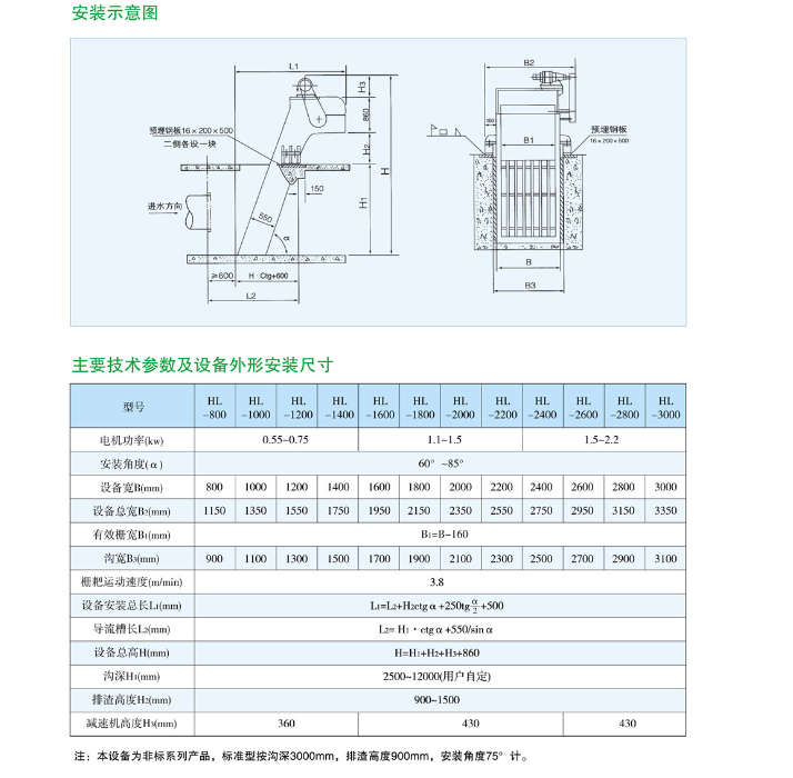 HL型旋转式粗格栅清污机